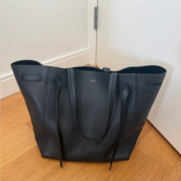 Celine Handbags - Celine Black Cabas Leather Tote with Double Straps